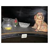 SPRING LOVE BUNNY PORCELAIN DISH, DOG FIGURINE