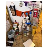 3 TIER BRASS AND GLASS STAND, PAPER TOWELS, TRASH