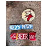 METAL SIGNS, TEXACO, DADS PLACE, BEER HERE