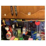 ITEMS ON COUNTER INCLUDING CLEANING SUPPLIES AND