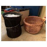 BLUE TRASH CAN, BASKET WITH HOLE CUT OUT,