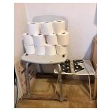 TOILET PAPER, SHOWER CHAIR, METAL STOOL