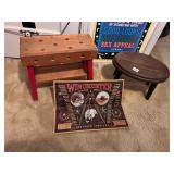 TIN WINCHESTER SIGN BENT IN HALF, STEP STOOL, TOY