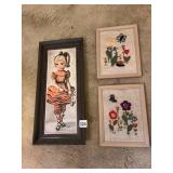 MAIO PRINT, NEEDLEPOINT FLOWERS, CERAMIC CAT