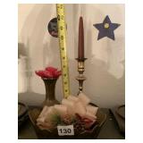 BRASS VASE AND CANDLE HOLDER, BRASS BOWL