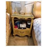 NIGHTSTAND WITH GLASS TOPPER, NOTE SCREWS/HOOKS