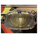 YELLOW GLASS DISH WITH ROSES, KROM KRAF FARBER