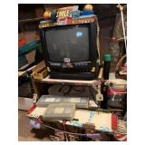 TV WITH BUILT IN VCR ON HOMEMADE STAND, CONTENTS