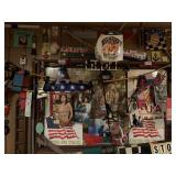 FRAMED TIGER ART AND ITEMS ATTACHED TO AND ABOVE