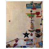 ITEMS HANGING ON DINING ROOM WALL NEAR DOOR