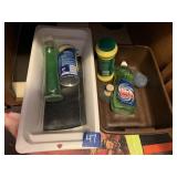 CLEANING SUPPLIES AND PLASTIC BINS, ITEMS ON