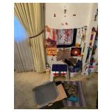 ITEMS ON DINING ROOM WALL, STOOL