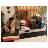 LOT OF ITEMS INCLUDING RED PEDESTAL, PIECES OF