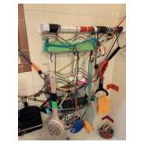 ITEMS ON BATHROOM SINK, HANGING ON WALL ABOVE