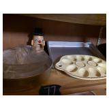 EGG DISH, GLASS JUICER, WOODEN HEAD WITH HAT