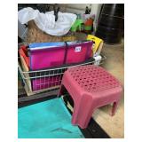 PLASTIC WICKER LOOK FOOTSTOOL, WOVEN MINI TRASH