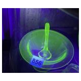 URANIUM GLASS FOOTED SAUCE BOWL WITH MATCHING