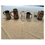 BUDWEISER SOCCER MUG WITH REPAIR, 3 GLASS MUGS
