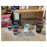ASSORTED GLASSES INCLUDING PEPSI, COCA COLA,