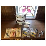 LARGE DOUBLE WOOD HANDLED BUDWEISER GLASS/DISPLAY