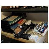 CALCULATORS, SCISSORS, 2 TIER DESK ORGANIZER AND