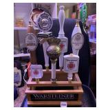 WAR STEINER WOOD BASE AND 6 BEER TAPS, DUNKLE