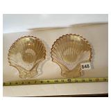 2 CARNIVAL GLASS SEASHELL SHAPED SERVING ACCENT