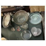 FOSTORIA CAKE PLATE, HEART TRINKET BOX, SILVER