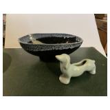 WEINER DOG PLANTER WITH CHIPPED TAIL, OVAL DRIP