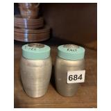 ALUMINUM BASE TURQUOISE GREEN TOP SALT AND