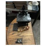 CRESENT CAST IRON TOY STOVE AND COPPER POT SET