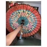 BEAUTIFUL BRIGHTLY COLORED PAPER PARASOL, WOOD