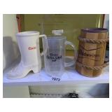 WOOD BUDWEISER MUG, COORS BOOT, ETC.