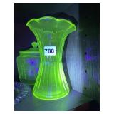 VASELINE GLASS URANIUM RUFFLE EDGE VASE