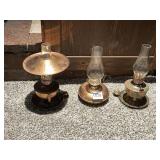 3 SMALL COPPER OIL LAMPS