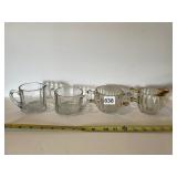 2 SETS OF GLASS CREAMER SUGAR SETS, ONE WITH GOLD
