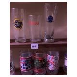 6 GLASSES BUD LIGHT, COORS, PENN PILSNER