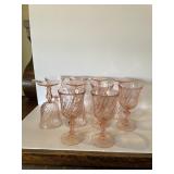 10 MATCHING PINK DEPRESSION GLASS SWIRLED WINE