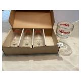 4 FOOTED HAMMS BEER GLASSES, ONE DIFFERENT