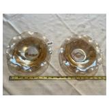 2 MARIGOLD CARNIVAL GLASS RUFFLED RIM BOWLS, 9"