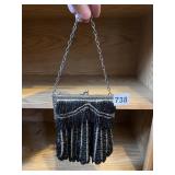 BLACK AND SILVER BEADED VINTAGE BAG