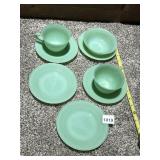 5 JADEITE DESSERT PLATES, 2 CUPS, 1 BOWL
