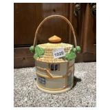 MADE IN JAPAN COOKIE JAR WITH WICKER HANDLE