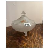 SATIN GLASS COVERED DRESSER BOX THREE FOOTED BASE