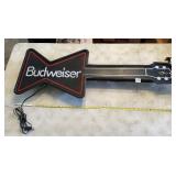BUDWEISER GUITAR LIGHT UP SIGN HAS SCRATCH ON E
