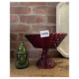 WHEATON POCAHONTAS GREEN GLASS BOTTLE, RUBY