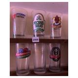 6 BEER GLASSES MICHAEL SHEAS, BUD, ETC.
