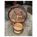 VINTAGE TOY DRUM SET INCLUDING LARGER DRUM WITH
