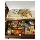 DRAWER OF VINTAGE SCHOOL SUPPLIES, GAMES, ETC.
