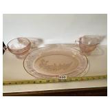 PINK DEPRESSION GLASS OVAL PLATTER CHIP ON RIM